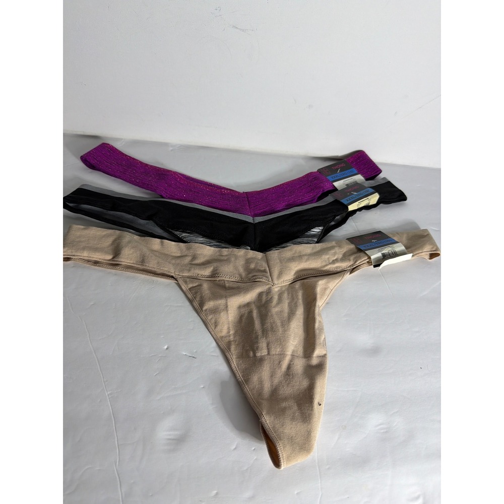 No Boundaries Women Seamless Thong Underwear 3 Pack XXXL 3X Tan Black Purple New